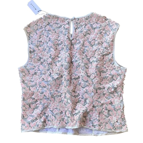 Milly Sequined Sleeveless Keyhole Formal Top Pink Silver Size 8 - Picture 2 of 7